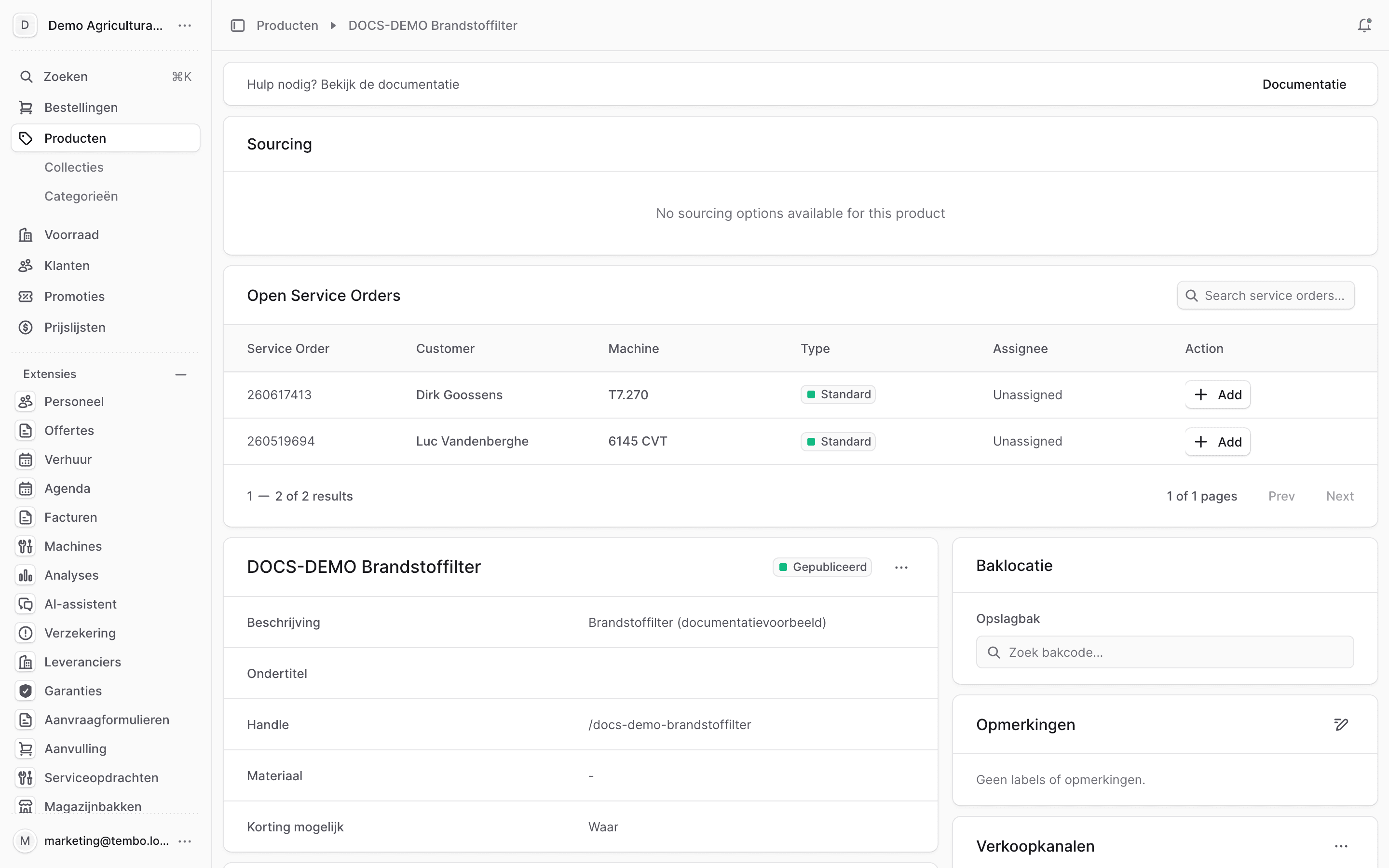 Opgeslagen product met status Gepubliceerd